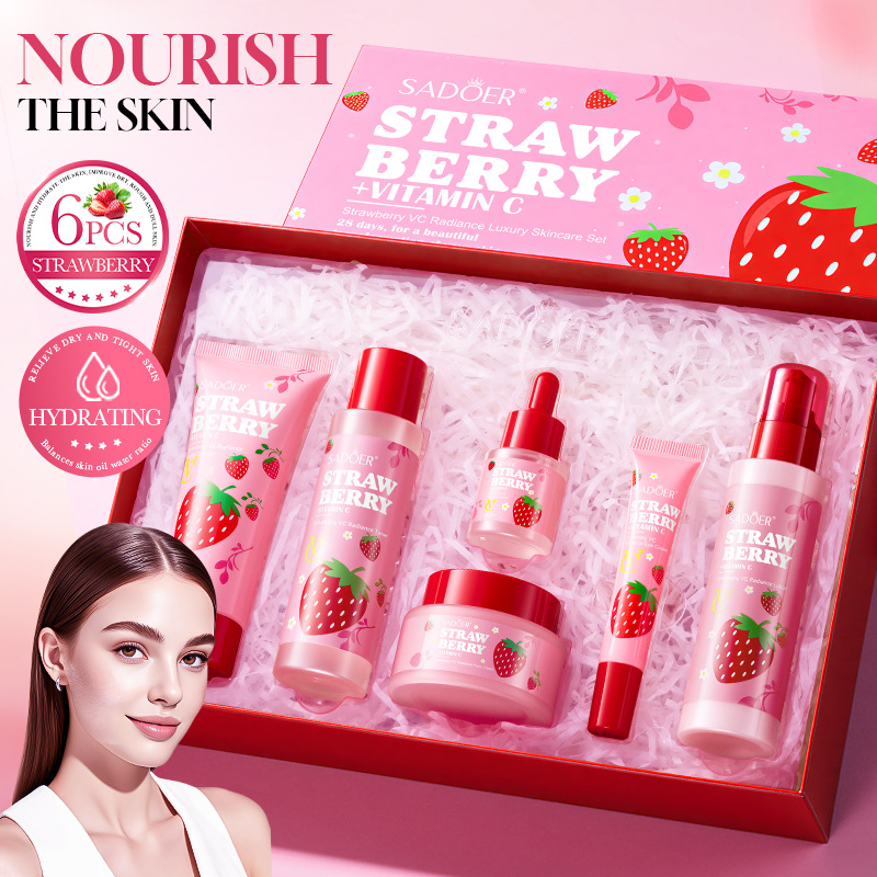 Luxury Skincare Gift Set For Women - Strawberry VC Brightening Luxury Care 6-delige